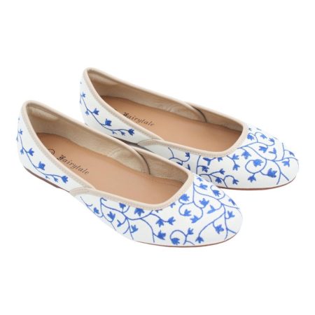 Blue vine embroidered ballet flats