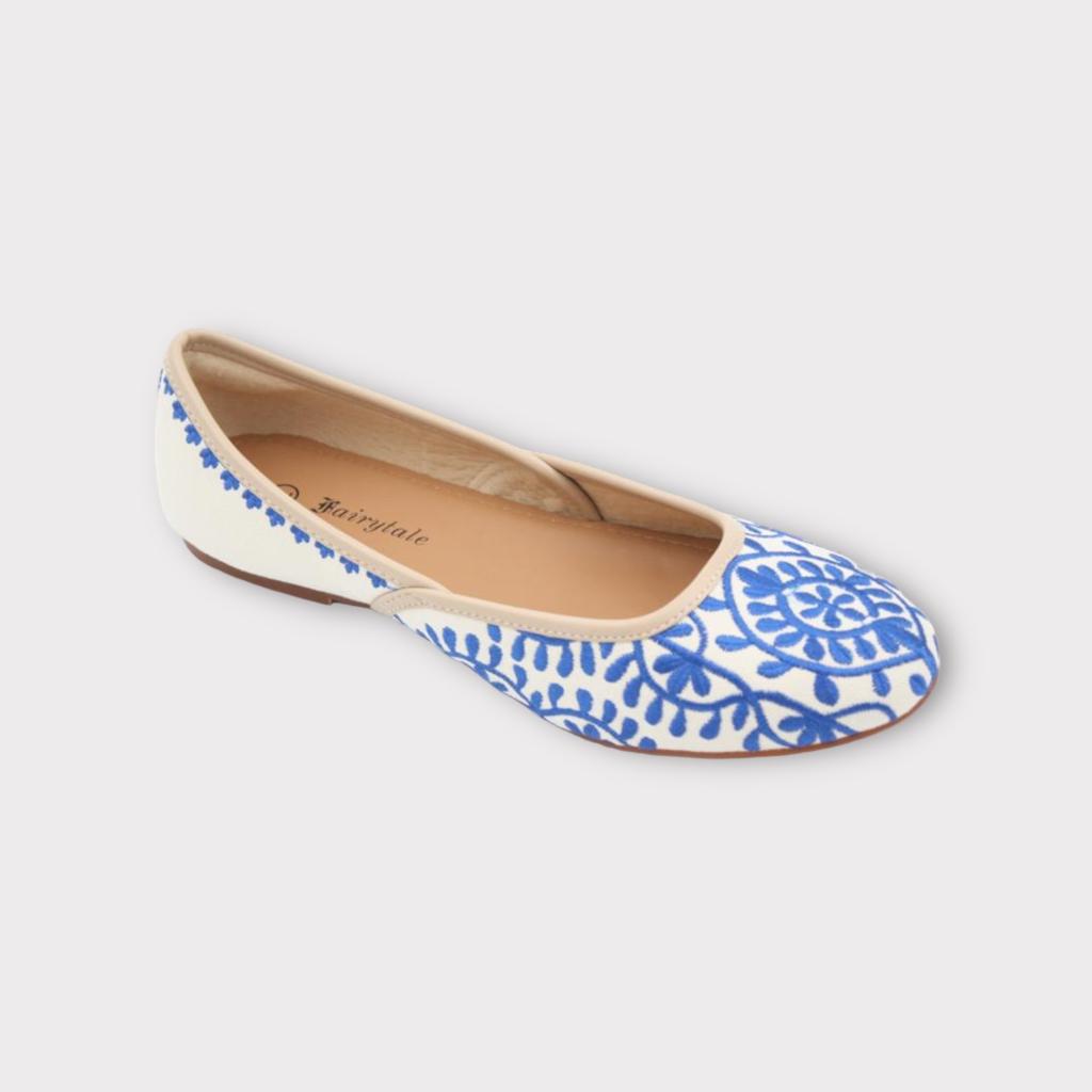 Blue embroidered comfortable flats