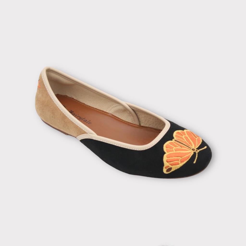 Monarch butterfly embroidered ballet flats