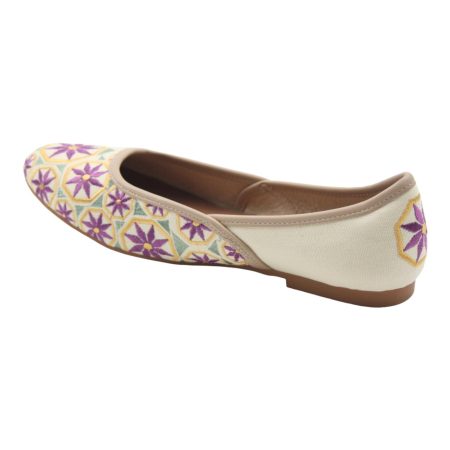 Purple flower embroidered flats