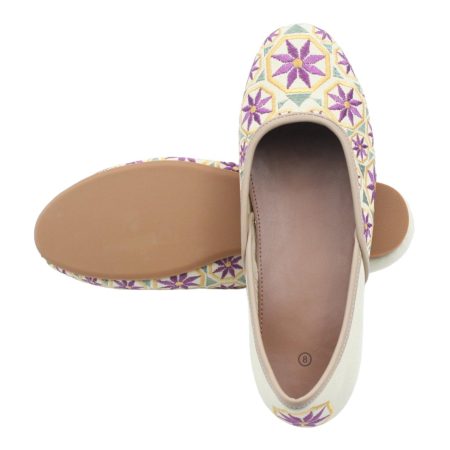 Purple flower embroidered flats