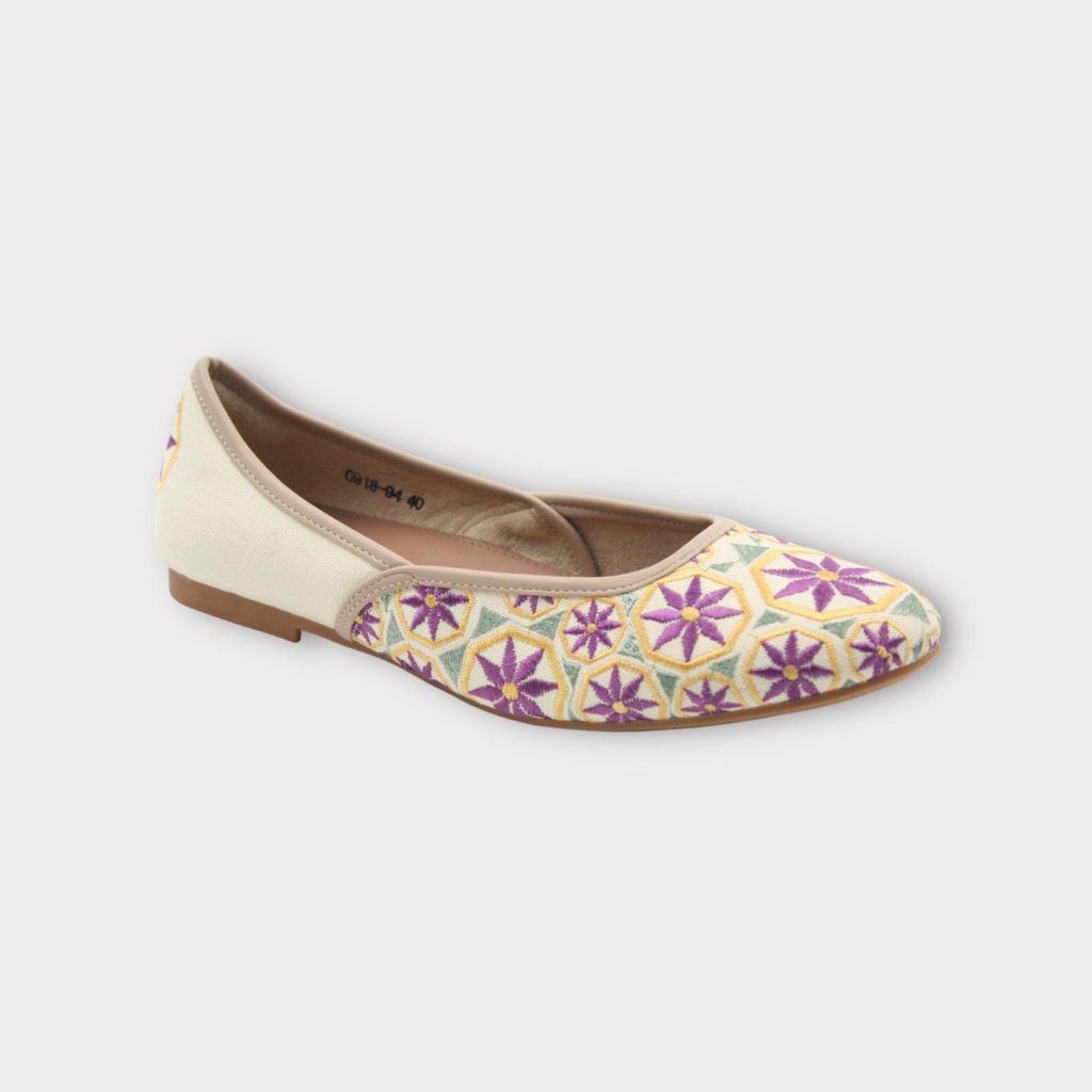 Purple flower embroidered flats