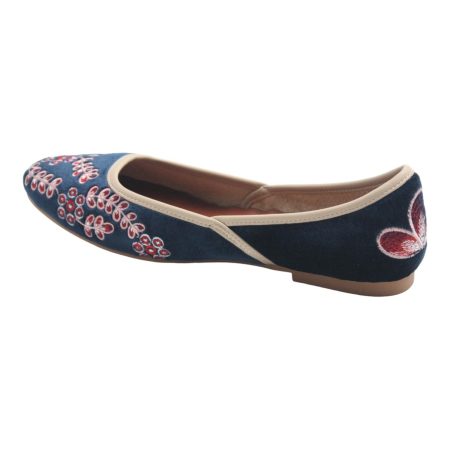 Blue velvet flats with red petals