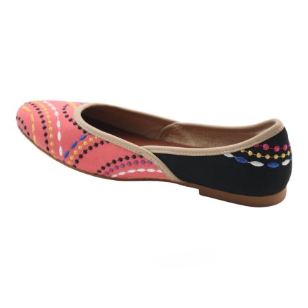 Pink and black 2 colored embroidered flats