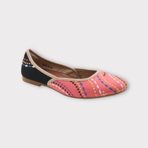 Pink and black 2 colored embroidered flats