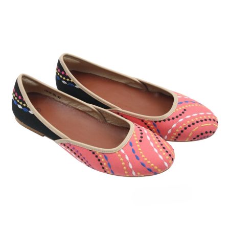 Pink and black 2 colored embroidered flats